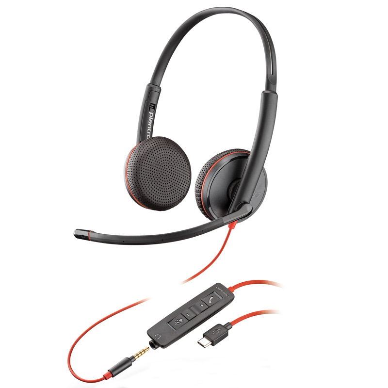 缤特力 C3225 USB-C 双耳头戴式电脑耳机 3.5mm+Type c接口 黑色 降噪麦克风耳麦/会议电话耳机/可连接手机按个销售
