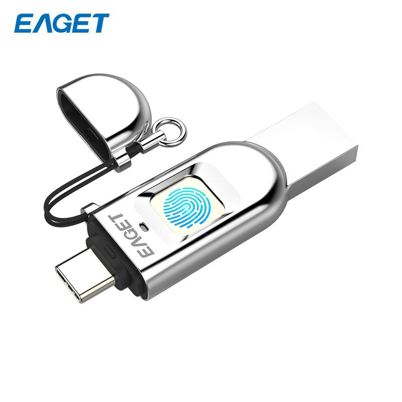 忆捷 FU68 指纹加密手机U盘 双接口手机电脑多用 64GB Type-C USB3.0 银色按个销售