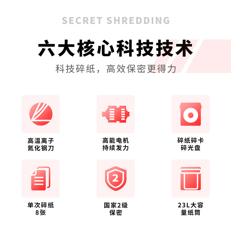 得力 SE660 碎纸机 5级 8张/次 10分钟 23L 白色按台销售