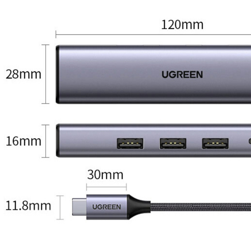 绿联 20932 Type-C扩展坞 USB-C转千兆有线网卡网线口转接头分线器 适用苹果华为联想 灰色 笔记本电脑转换器拓展坞PD充电按个销售