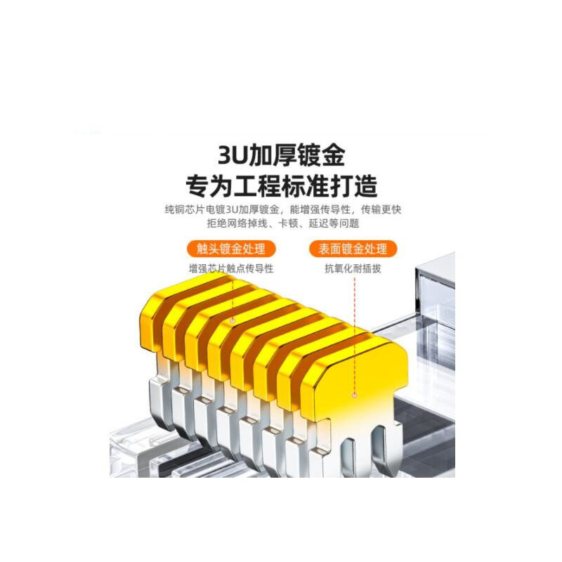 山泽 WL-5100 超五类网络水晶头 RJ45工程级8P8C镀金 100个/盒 透明色按盒销售
