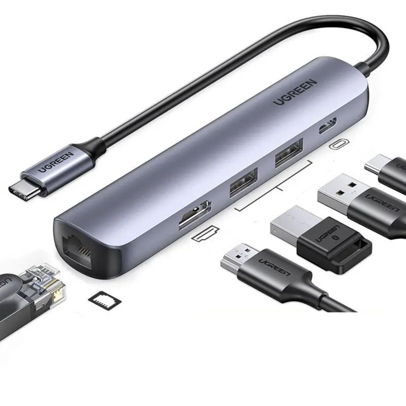 绿联 10919 Type-C扩展坞 转换器分线器 3.0HUB集线器外置有线网卡转接头 深空灰按个销售