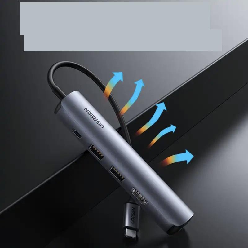 绿联 10919 Type-C扩展坞 转换器分线器 3.0HUB集线器外置有线网卡转接头 深空灰按个销售