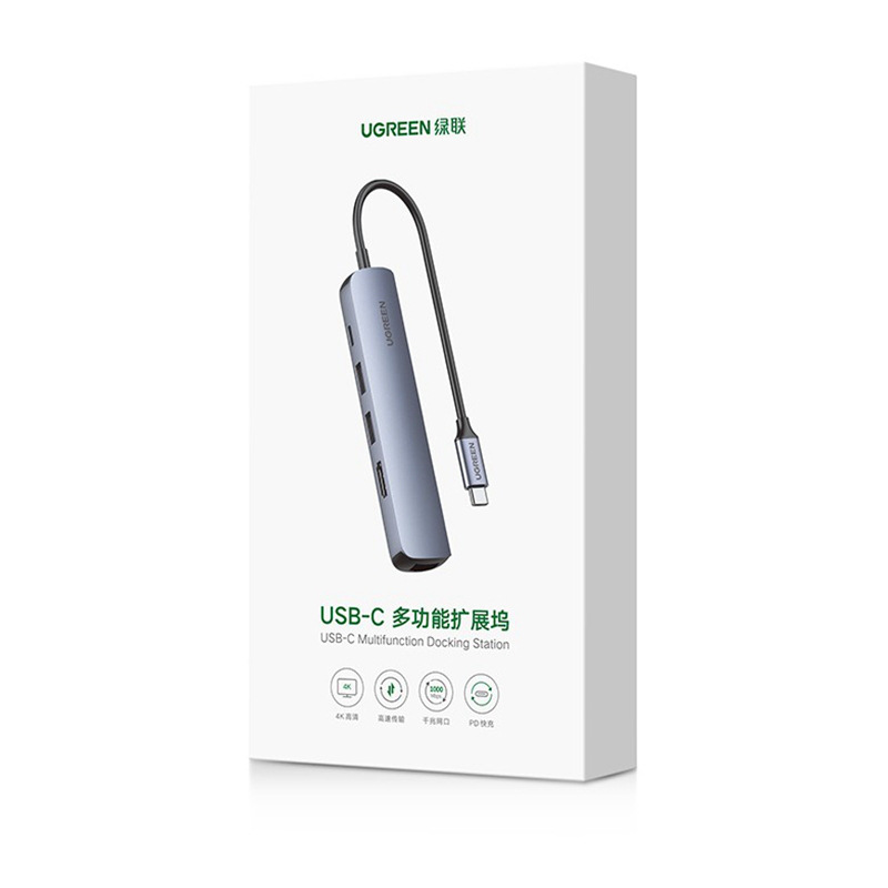 绿联 10919 Type-C扩展坞 转换器分线器 3.0HUB集线器外置有线网卡转接头 深空灰按个销售