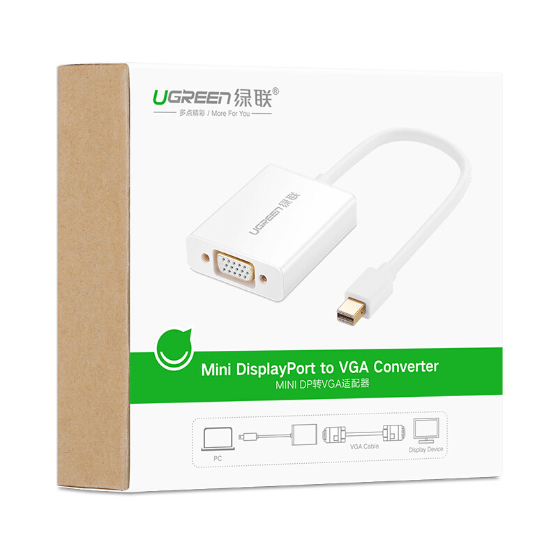 绿联 10458 转换器 mini DP转VGA 白色按个销售