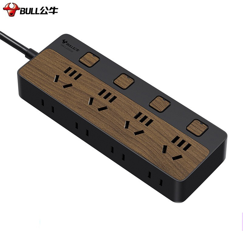 公牛 GN-R1443（新） 插座 八联多控 木纹 1.8米 黑色按个销售