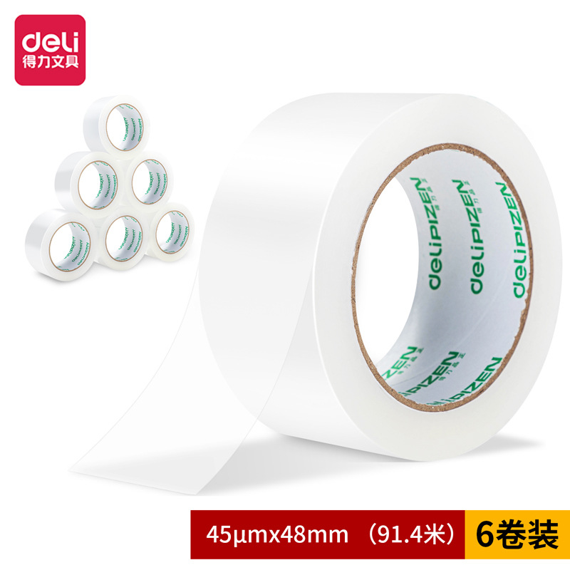 得力 30912 封箱胶带 48mm*100y*45um(普透) 6卷/筒按筒销售