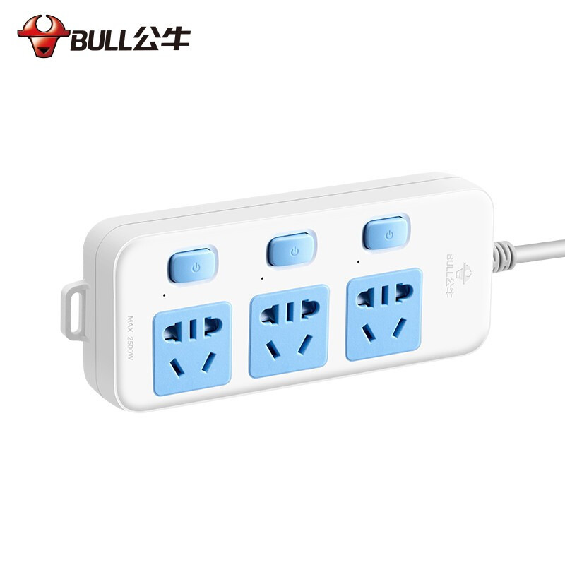 公牛 GN-314（新） 多控三联插座 5米 蓝白色按个销售
