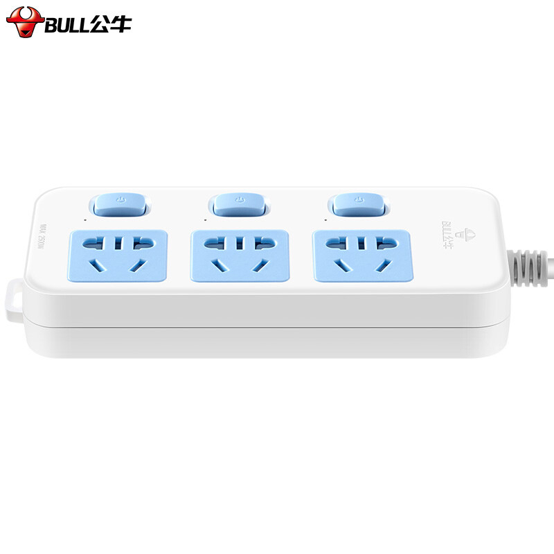公牛 GN-314（新） 多控三联插座 5米 蓝白色按个销售