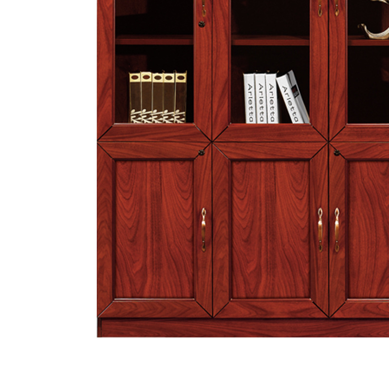 悦山  文件柜木质带锁资料柜三门柜 玻璃门 1350*420*2000mm按个销售