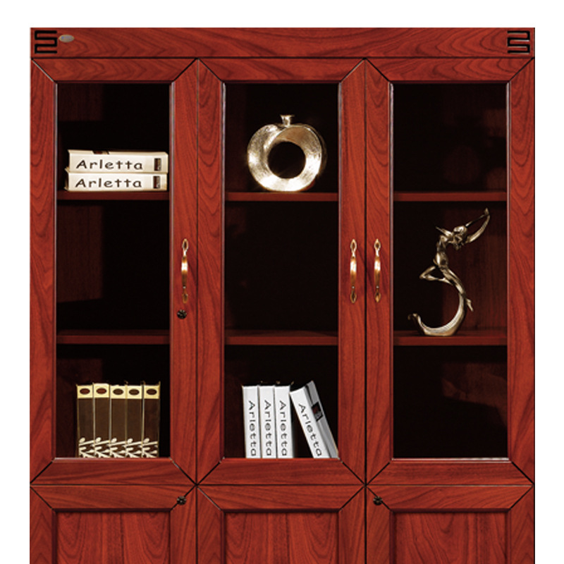 悦山  文件柜木质带锁资料柜三门柜 玻璃门 1350*420*2000mm按个销售