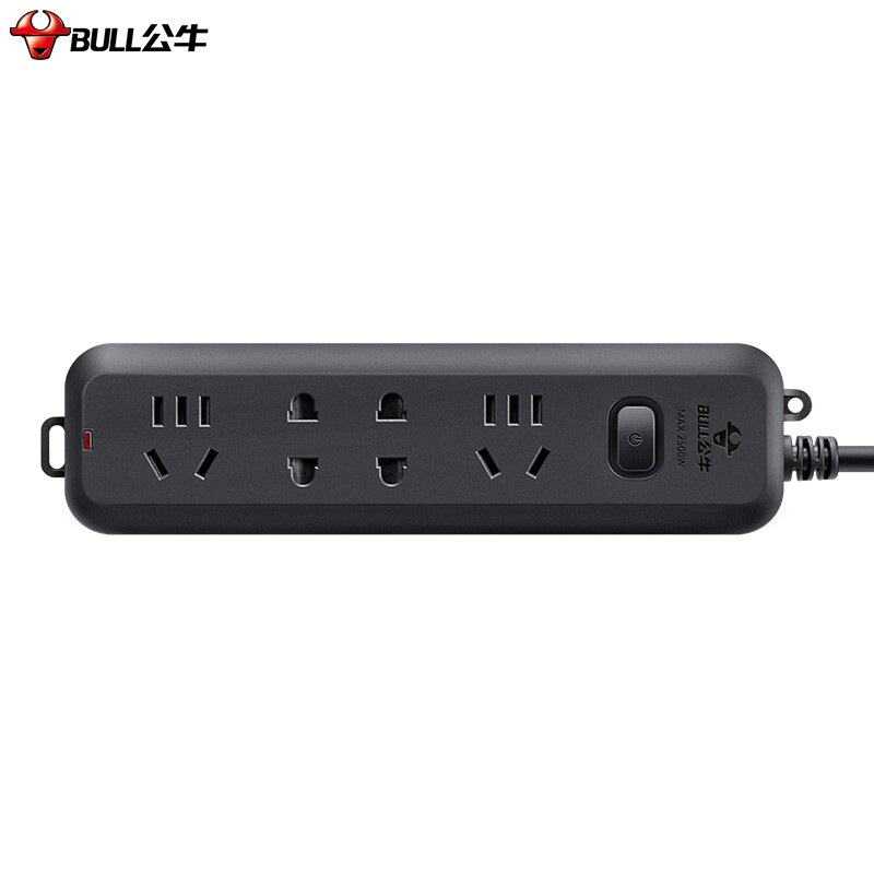 公牛 GN-B8220H B8系列新国标插座 四联总控 1.8米 黑色按个销售