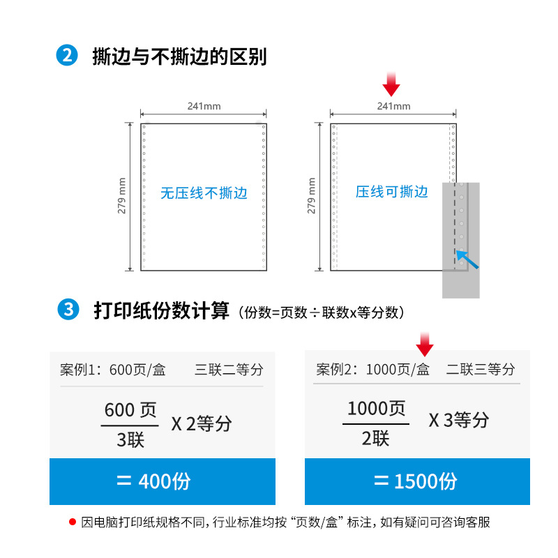 得力 N241-2 塞纳河电脑打印纸 (1/3CS彩色撕边) 1000页/箱按箱销售