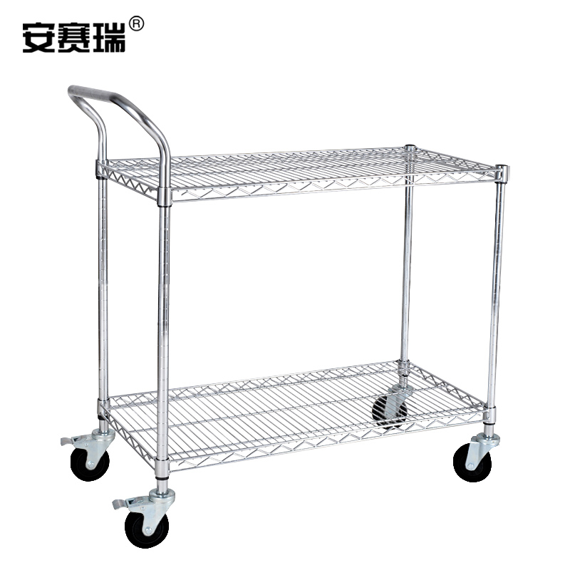 安赛瑞 200389 手推车 镀铬线网可移动搬运工具车 120×45×103cm 两层按辆销售