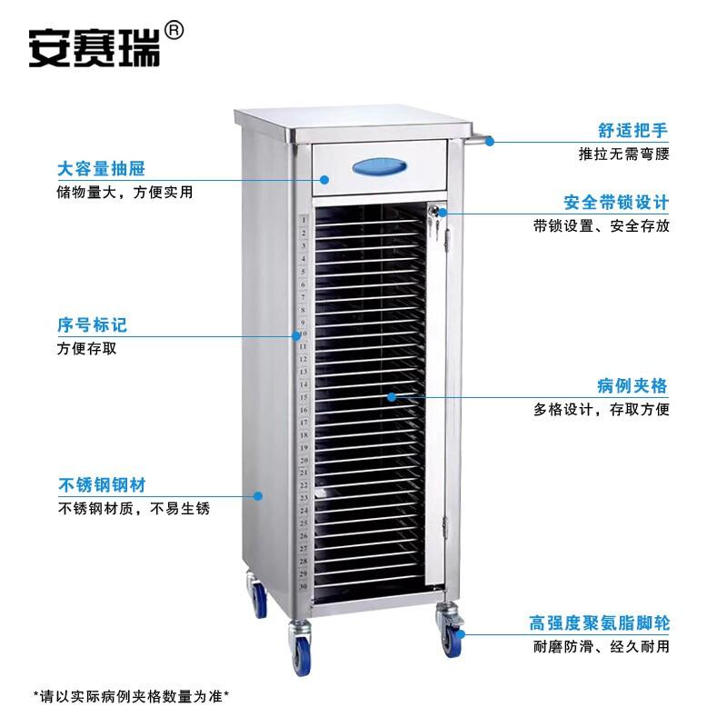 安赛瑞 601245 不锈钢病例夹车 单排20本 45*39*89cm按（辆）销售