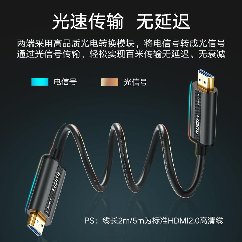 绿联 50216 光纤HDMI线2.0版 4K60Hz 20米 灰黑色