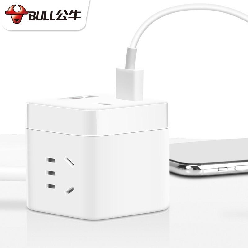 公牛 GNV-UU312T 自动防过充魔方USB插座 2孔+2USB自动断电 1.5米 白色按个销售