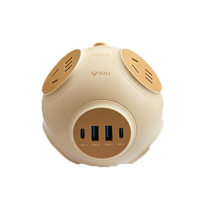 公牛 GNV-U1204Q 20W PD苹果快充星球插座 球型 4个五孔+4个USB 1.5米 浅黄色按（个）销售