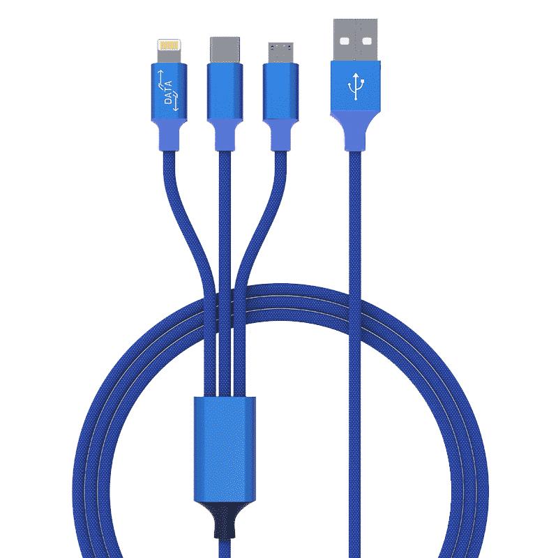 乐默 LCB-123 精编一拖三数据线 105cm 蓝色按个销售