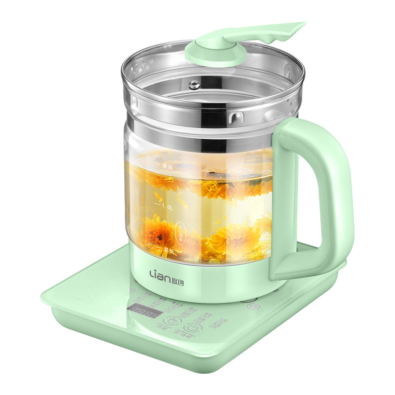 联创 DF-EP0819M 全自动玻璃电热壶 800W 绿色 彩盒包装 电子触摸式+壶身为高硼硅加厚玻璃，抗腐蚀，耐高温+隐藏式304不锈钢发热盘+双重防干烧保护装置+壶身可360度旋转+容量1.8L（抹茶绿）按（台）销售