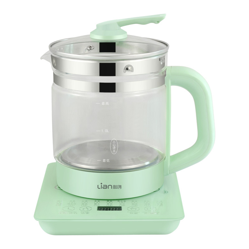 联创 DF-EP0819M 全自动玻璃电热壶 800W 绿色 彩盒包装 电子触摸式+壶身为高硼硅加厚玻璃，抗腐蚀，耐高温+隐藏式304不锈钢发热盘+双重防干烧保护装置+壶身可360度旋转+容量1.8L（抹茶绿）按（台）销售