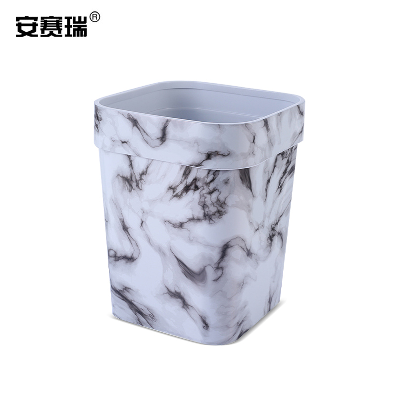 安赛瑞 7F00128 复古仿木纹方形垃圾桶 白色大理石纹按个销售