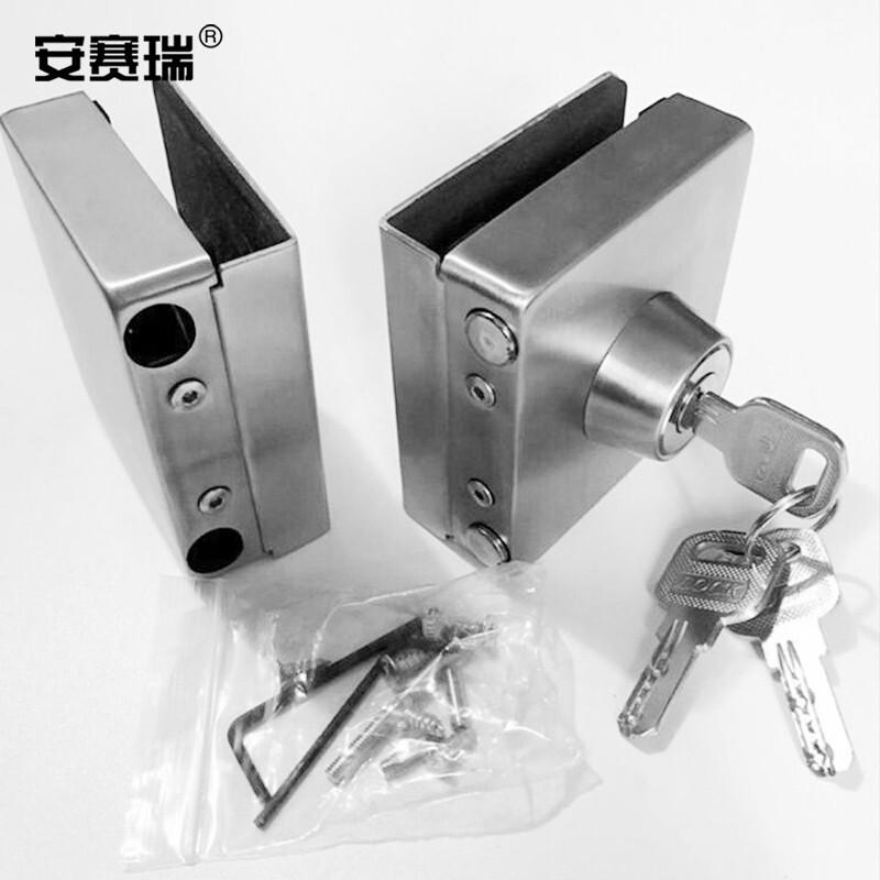 安赛瑞 460095 玻璃门锁 免开孔304不锈钢双门 603方形双开门不带反锁按把销售