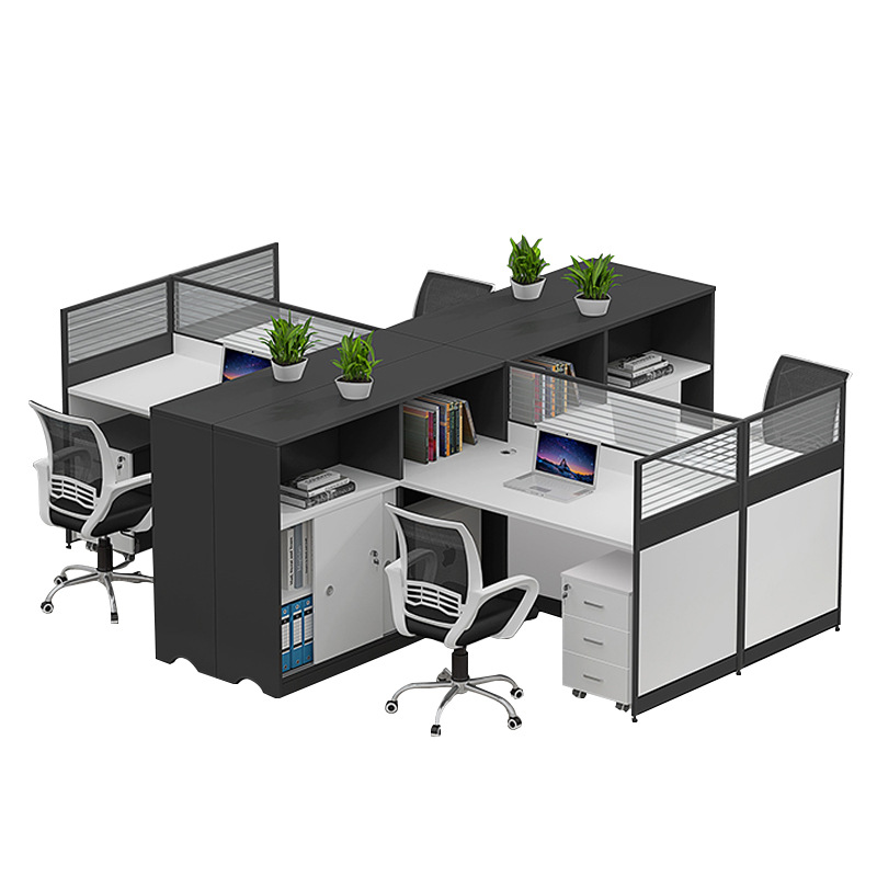 臻远 GWB-005 屏风办公桌王型4人位 含活动柜 3000*2800*1100按套销售