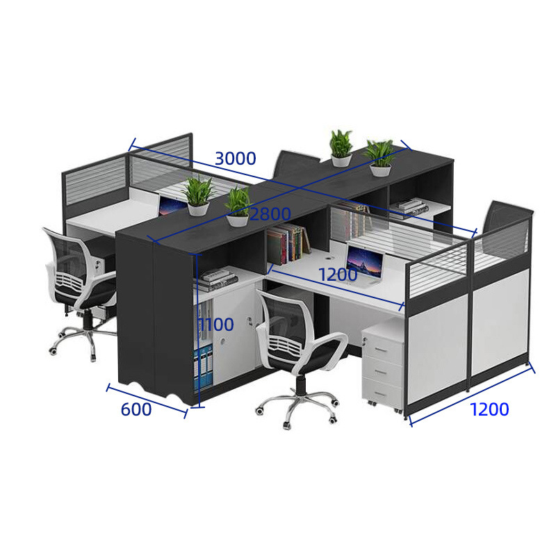 臻远 GWB-005 屏风办公桌王型4人位 含活动柜 3000*2800*1100按套销售