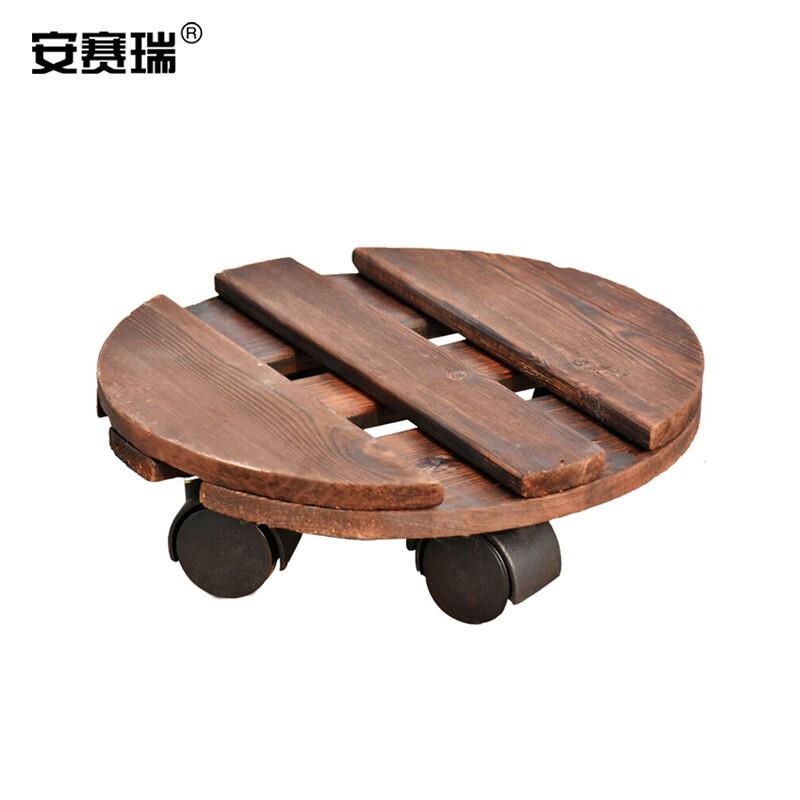 安赛瑞 510287 木质托盘 万向轮花盆托盘花架 圆形滚轮 直径30cm按（件）销售