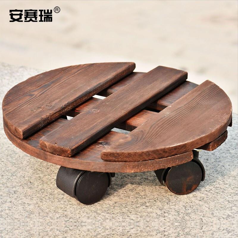 安赛瑞 510288 木质托盘 万向轮花盆托盘花架 圆形滚轮 直径40cm按（件）销售