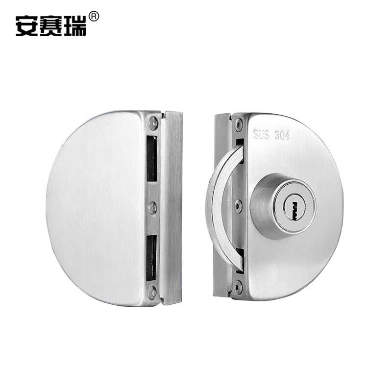 安赛瑞 460091 玻璃门锁 免开孔304不锈钢移门防盗锁具玻璃锁 半圆-双开门-不带反锁【803】按（个）销售
