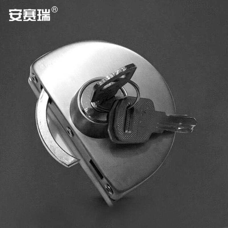 安赛瑞 460091 玻璃门锁 免开孔304不锈钢移门防盗锁具玻璃锁 半圆-双开门-不带反锁【803】按（个）销售