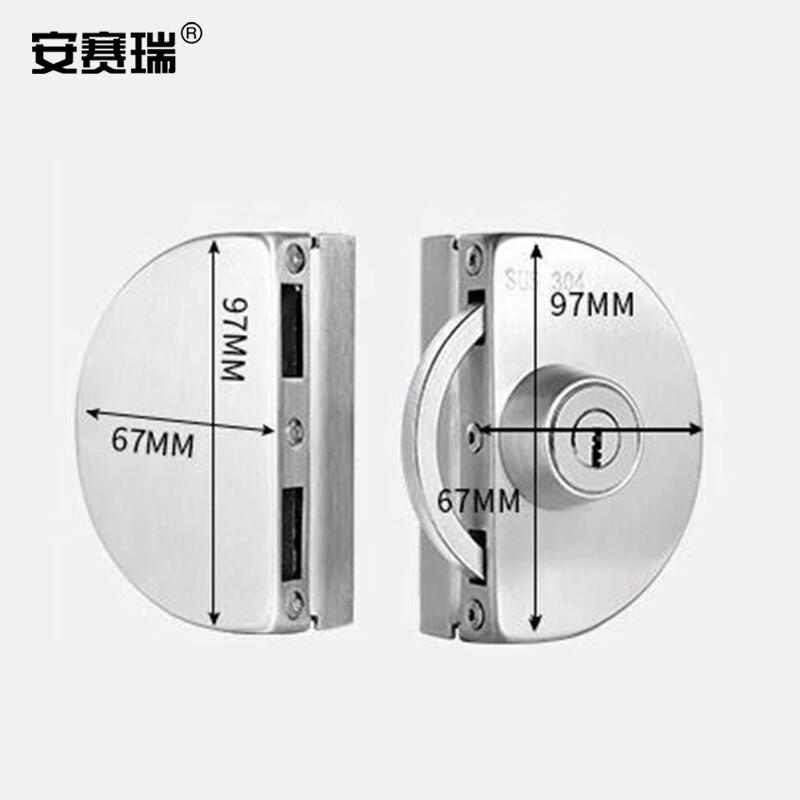 安赛瑞 460091 玻璃门锁 免开孔304不锈钢移门防盗锁具玻璃锁 半圆-双开门-不带反锁【803】按（个）销售