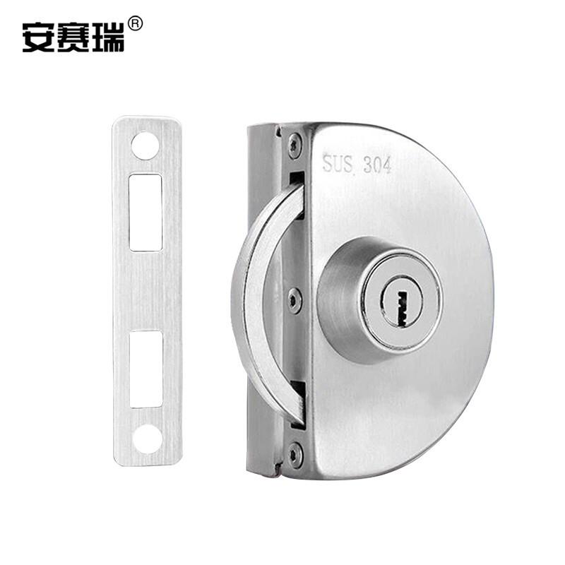 安赛瑞 460093 玻璃门锁 免开孔304不锈钢移门防盗锁具玻璃锁 半圆-单开门-不带反锁【804】按个销售
