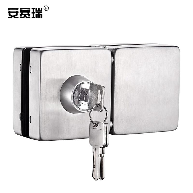 安赛瑞 460094 玻璃门锁 免开孔304不锈钢移门防盗锁具玻璃锁 方形-双开门-带反锁【601】按个销售