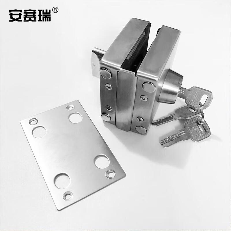 安赛瑞 460096 玻璃门锁 免开孔304不锈钢移门防盗锁具玻璃锁 方形-单开门-带反锁【602】按（个）销售