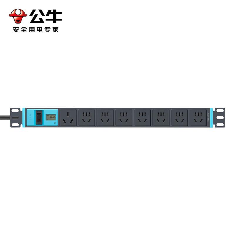 公牛 GNE-108DEV PDU机柜插座 八位总控 1.8米 16A大功率 超功率保护+智能电流表按个销售