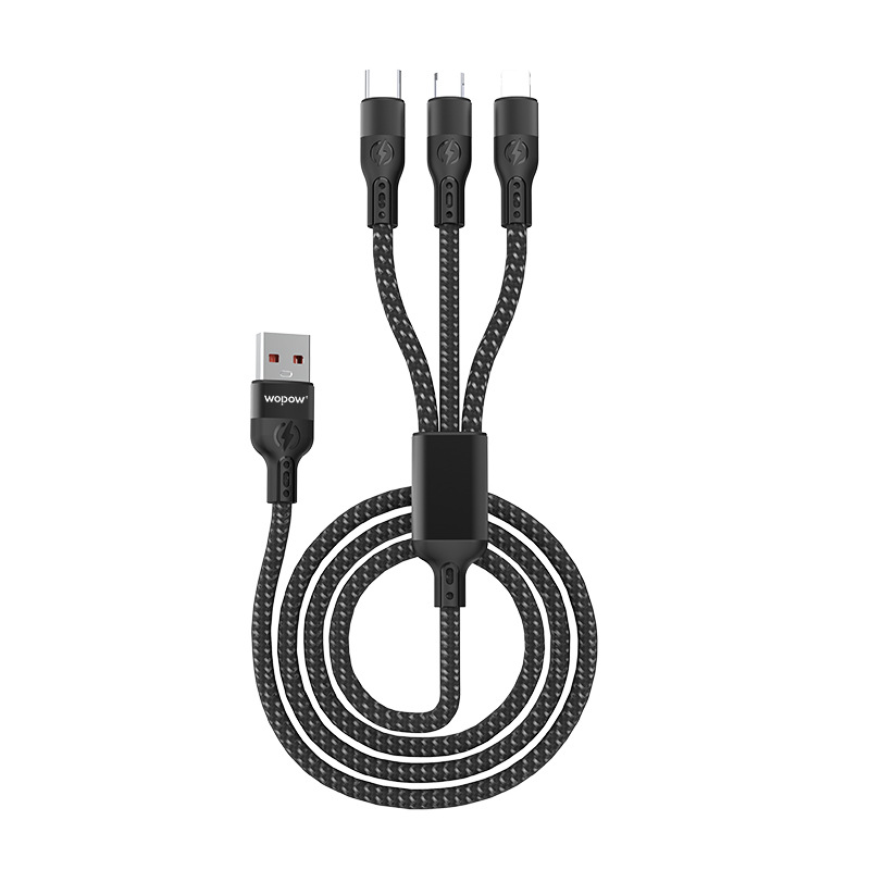 沃品 LC026 一拖三超级快充编织数据线 1.2m 黑色按(条)销售 沃品 LC026 一拖三超级快充编织数据线 1.2m 黑色按(条)销售