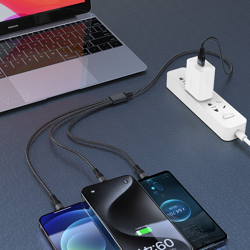 沃品 LC026 一拖三超级快充编织数据线 1.2m 黑色按(条)销售 沃品 LC026 一拖三超级快充编织数据线 1.2m 黑色按(条)销售