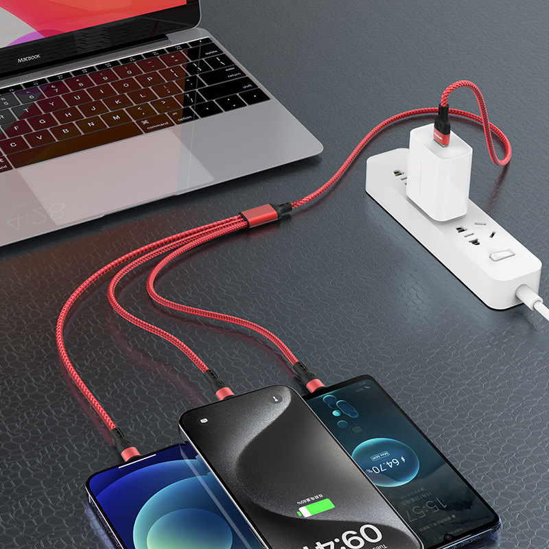 沃品 LC026 一拖三超级快充编织数据线 1.2m 黑色按(条)销售 沃品 LC026 一拖三超级快充编织数据线 1.2m 黑色按(条)销售