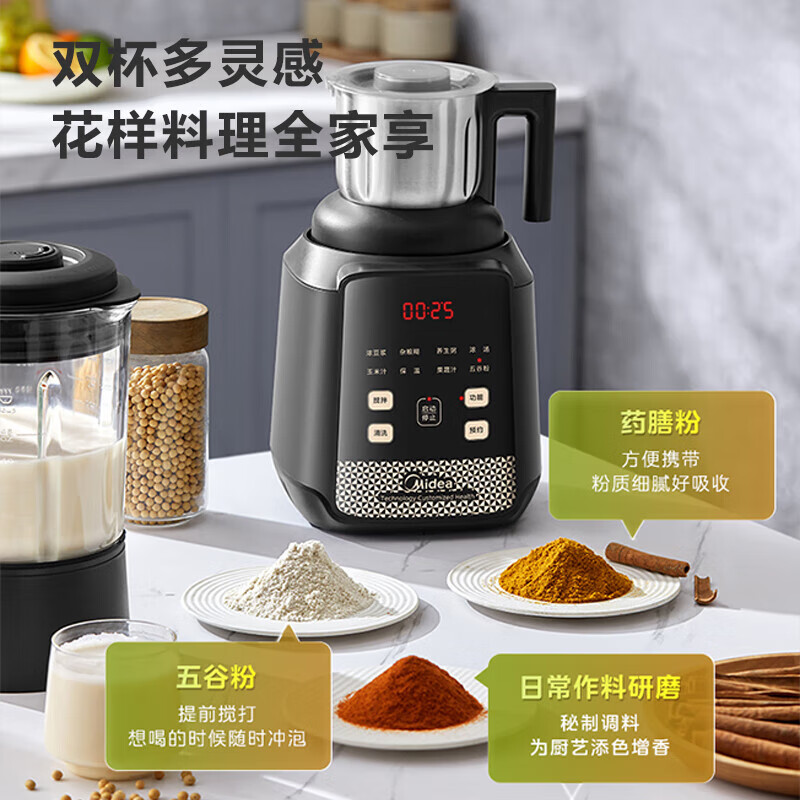 美的 BL1076 豆浆机破壁机轻音熬煮双杯六叶刀不沾底预约磨粉一键清洗1.75L按（台）销售