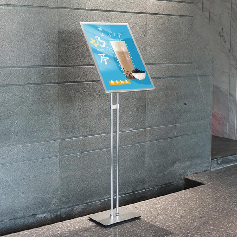 伏兴 C1217 双杆立式展示牌 落地式广告牌指示牌不锈钢立牌指引牌 A3金色圆底按（个）销售