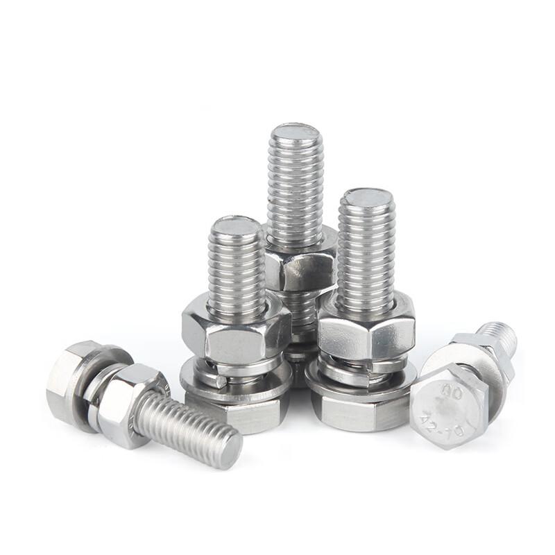 捷诺立 58298 304不锈钢外六角螺丝螺栓螺母平垫弹垫套装 M12*20mm(10套)按（包）销售
