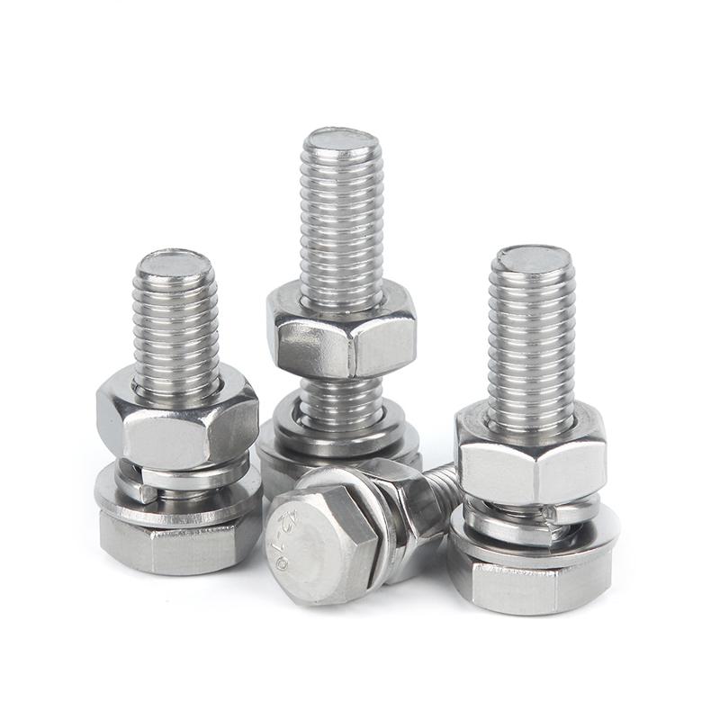 捷诺立 58298 304不锈钢外六角螺丝螺栓螺母平垫弹垫套装 M12*20mm(10套)按（包）销售