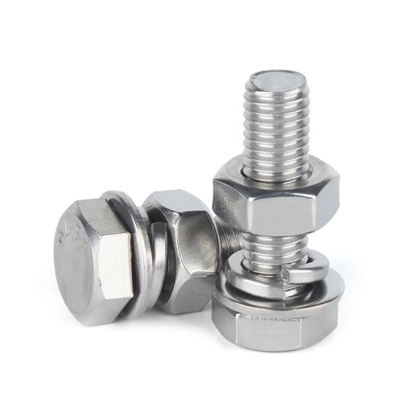 捷诺立 58307 304不锈钢外六角螺丝螺栓螺母平垫弹垫套装 M12*65mm(10套)按（包）销售