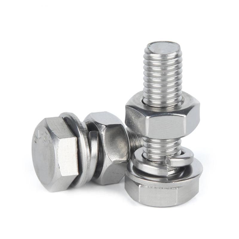 捷诺立 58313 304不锈钢外六角螺丝螺栓螺母平垫弹垫套装 M12*110mm(10套)按（包）销售