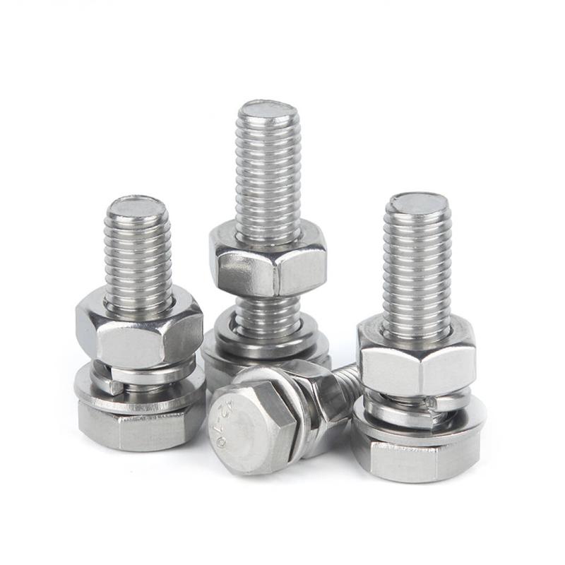 捷诺立 58348 304不锈钢外六角螺丝螺栓螺母平垫弹垫套装 M16*40mm(10套)按（包）销售