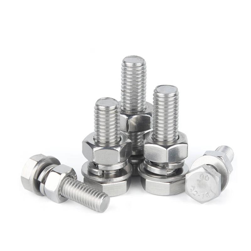 捷诺立 58348 304不锈钢外六角螺丝螺栓螺母平垫弹垫套装 M16*40mm(10套)按（包）销售