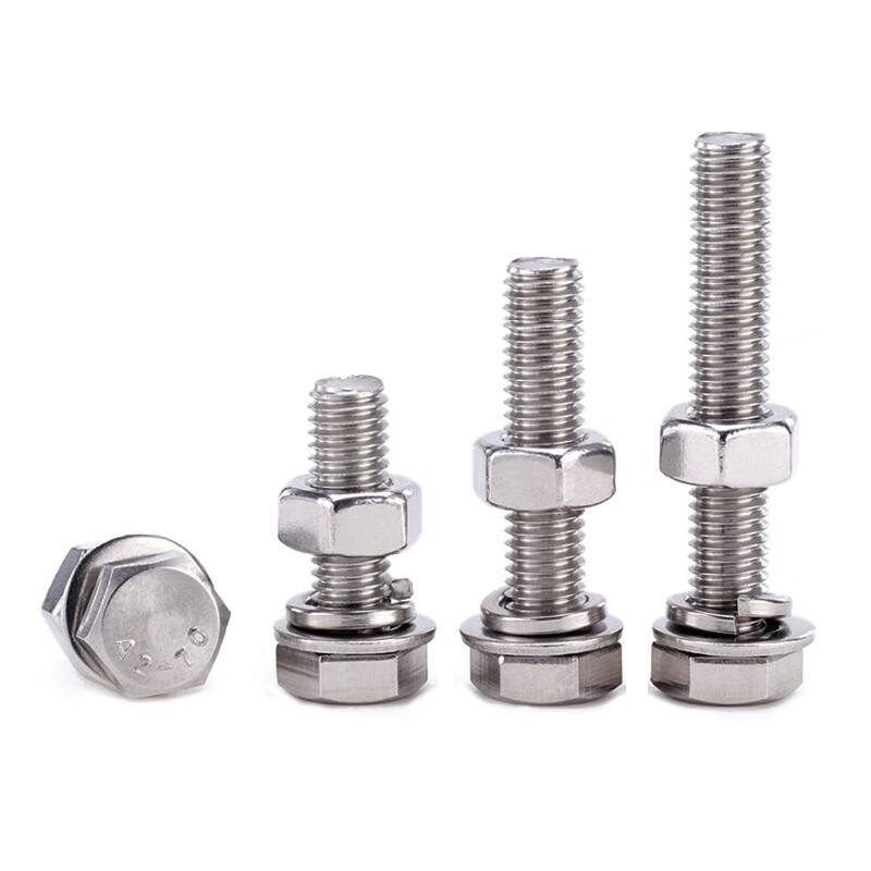 捷诺立 58388 304不锈钢外六角螺丝螺栓螺母平垫弹垫套装 M6*120mm(20套)按（包）销售